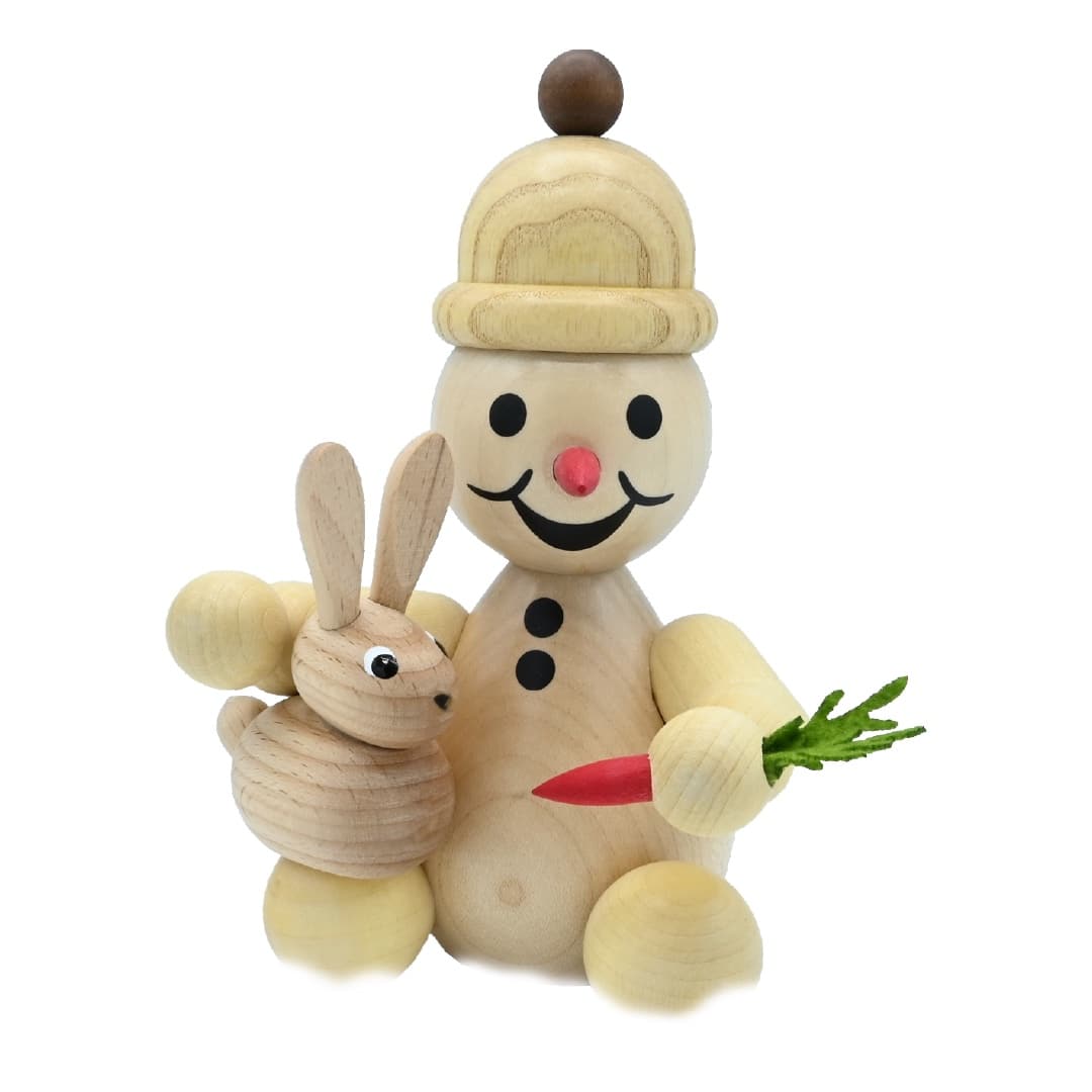 Schneemann Junior sitzend mit Hase