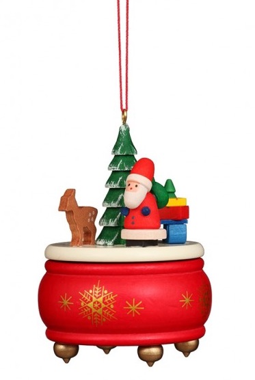 Baumbehang Spieldose rot mit Weihnachtsmann