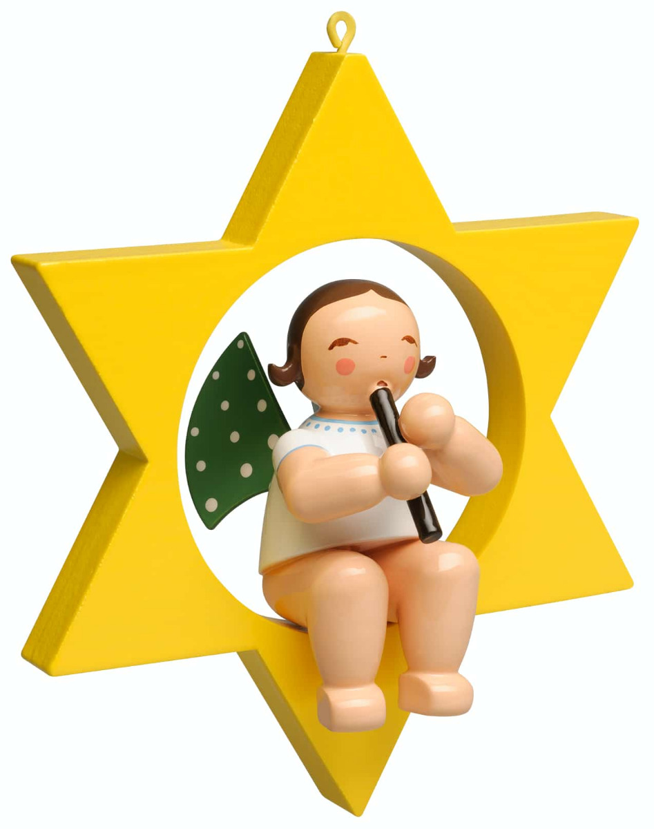 Engel mit Blockflöte im Stern