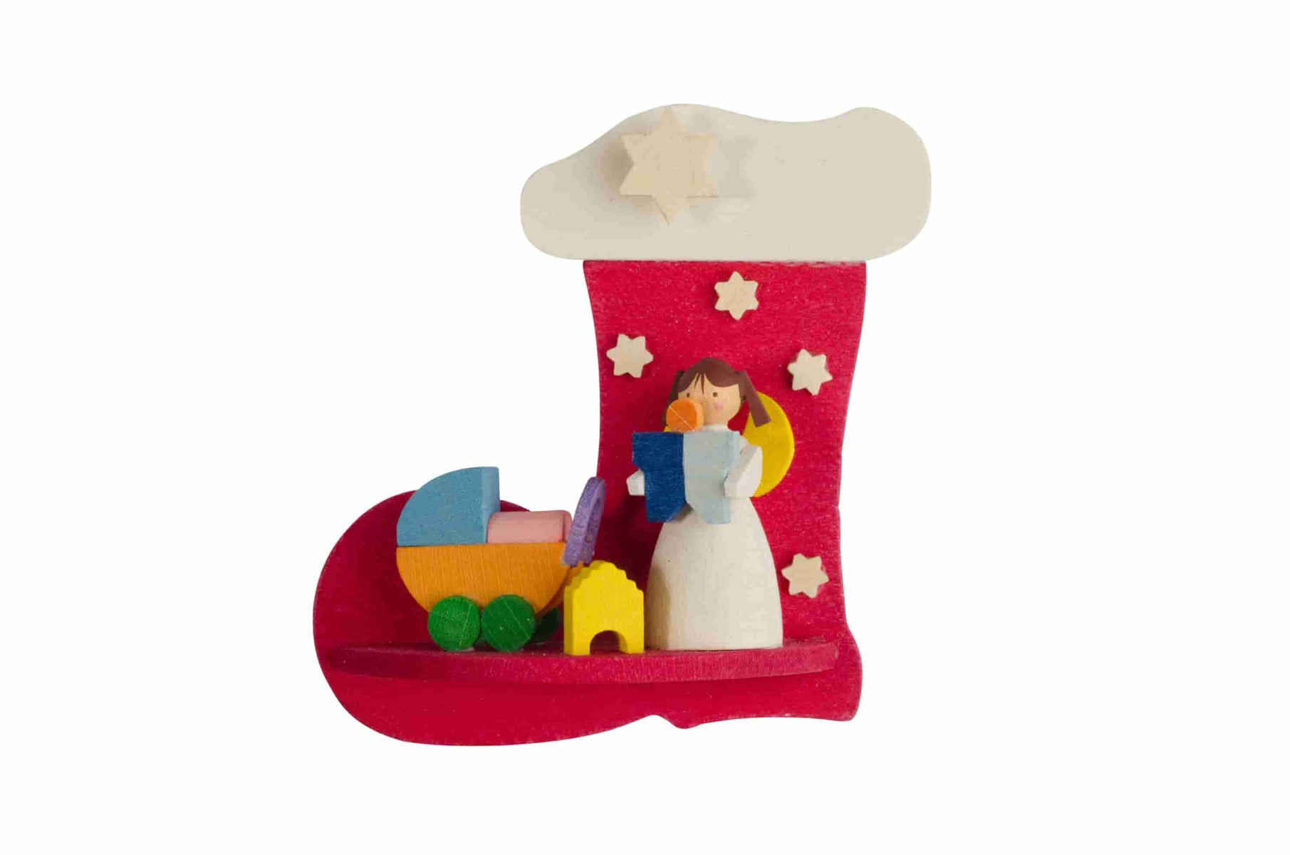 Stiefel-Engel mit Puppenwagen als Baumschmuck