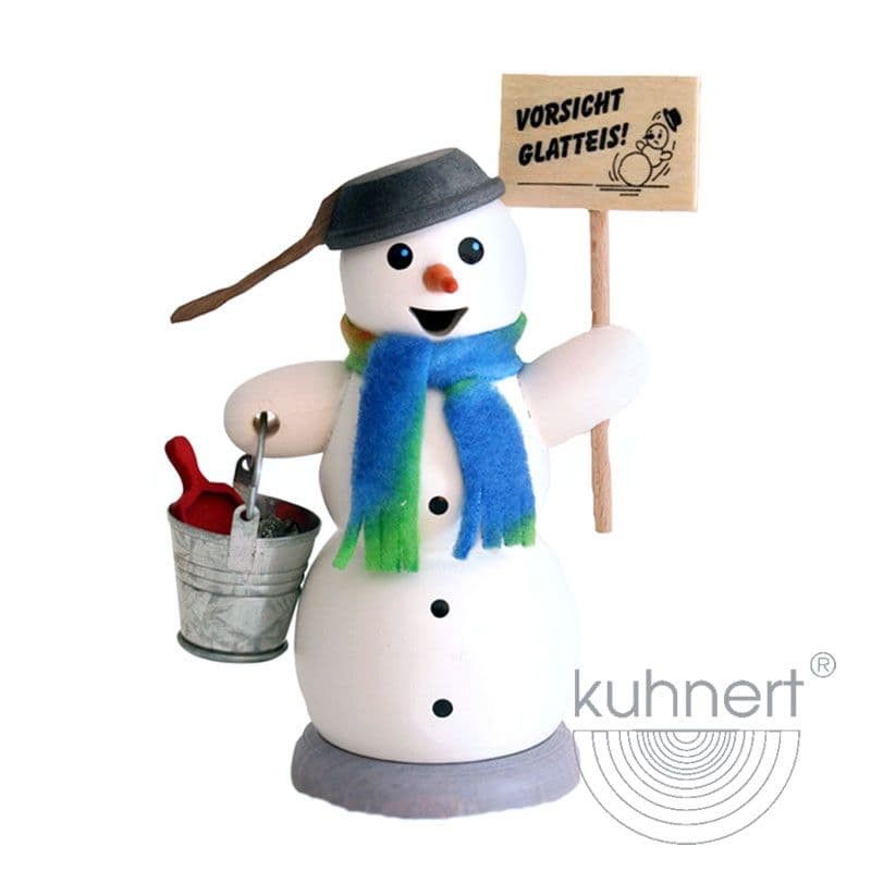 Schneemann mit Schild Vorsicht Glatteis