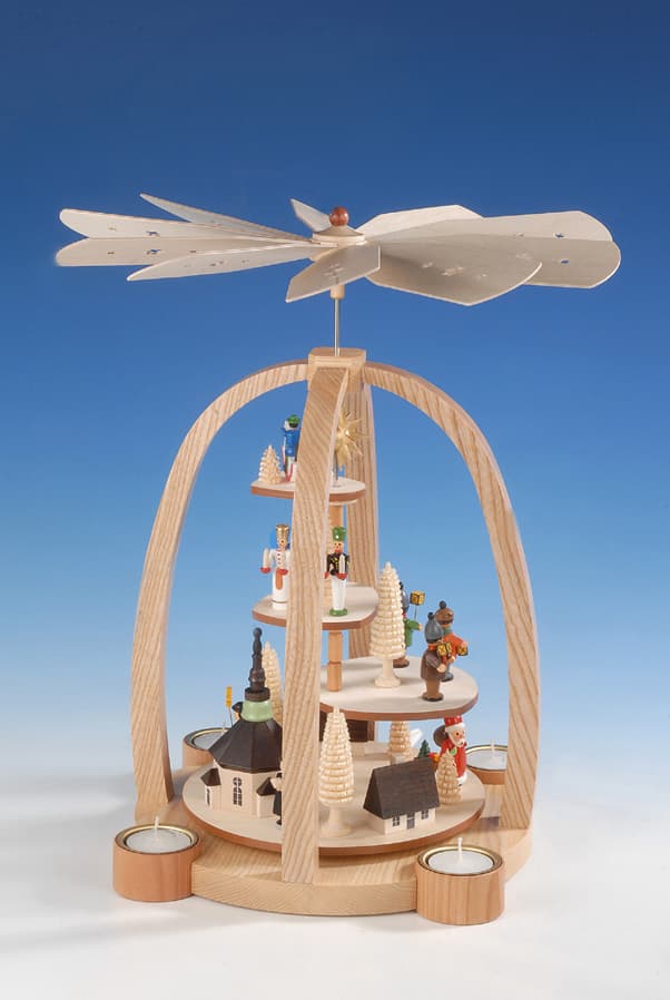 Teelichtpyramide Seiffener Motiv, farbig