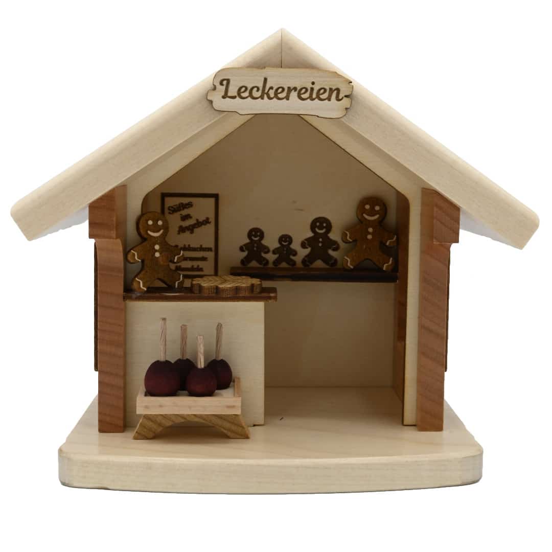 Weihnachtshütte Leckereien beleuchtet