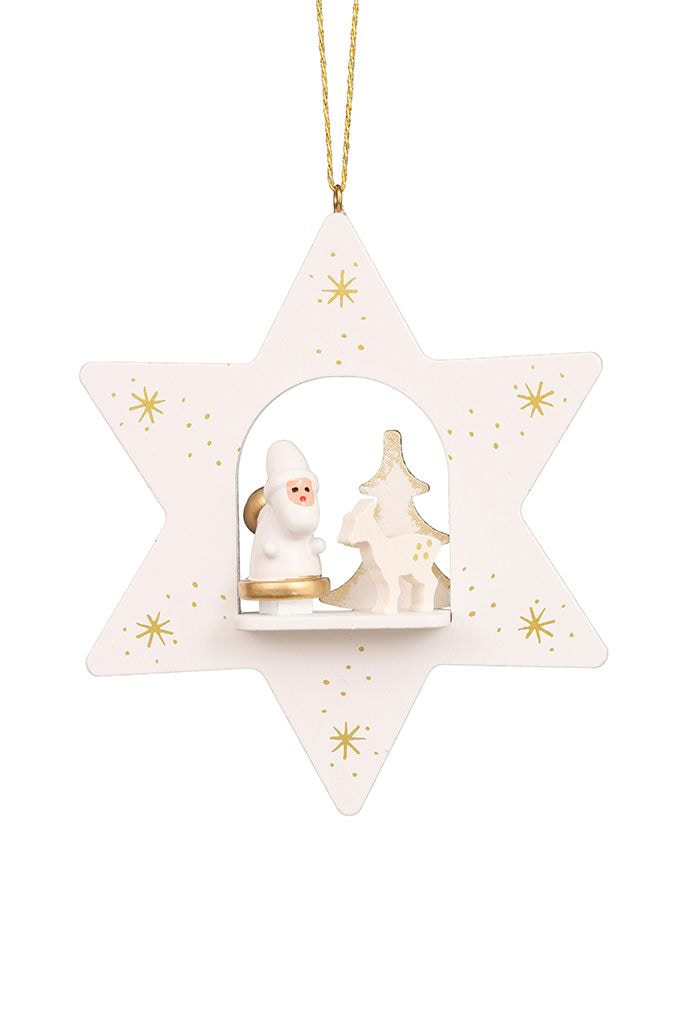 Baumbehang Stern weiß mit Weihnachtsmann - Auslaufartikel