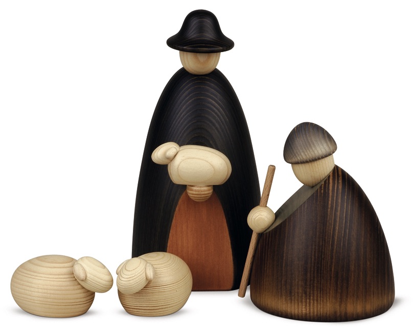 Hirtengruppe mit zwei Schafen groß