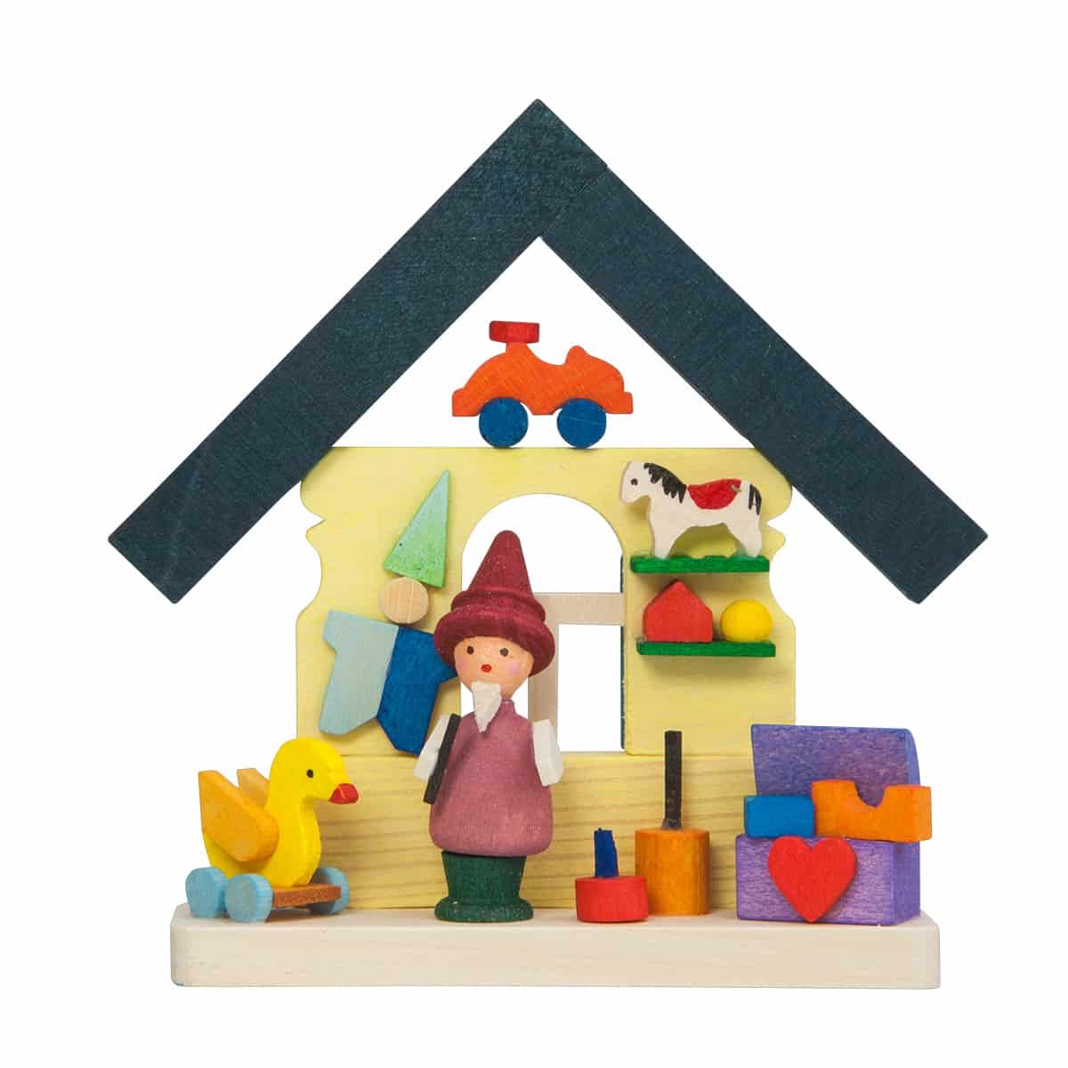 Haus Zwerg und Spielzeug als Baumbehang