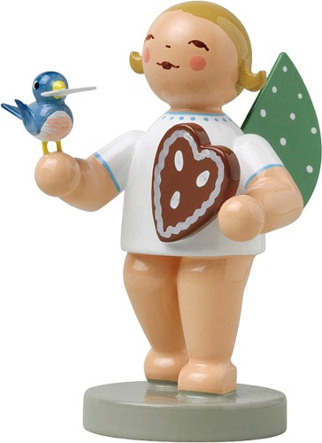 Engel mit Lebkuchen und Vogel - blondes Haar