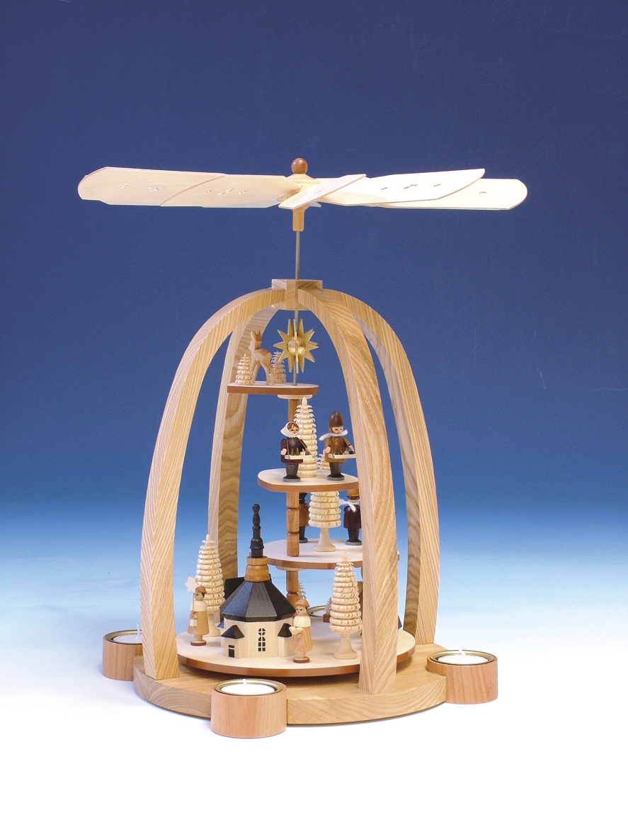 Teelichtpyramide Seiffener Motiv, natur