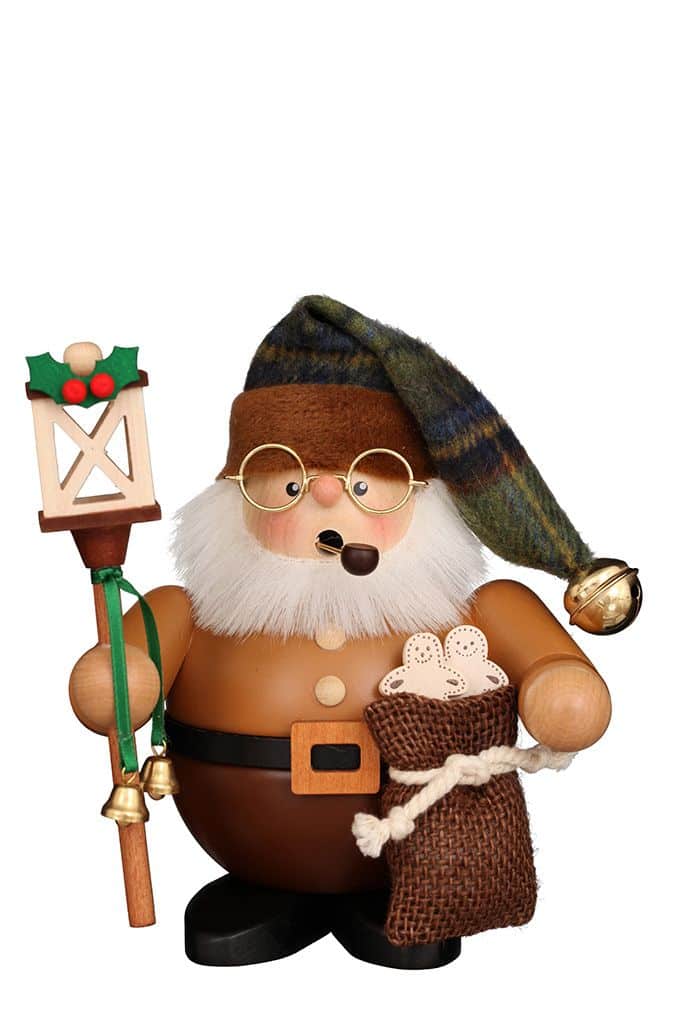 Räuchermann Weihnachtsmann mit Laterne natur