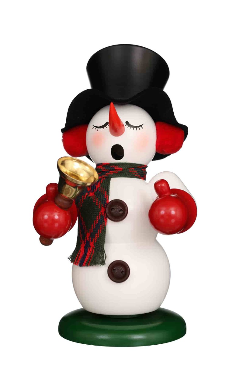 Räuchermann Schneemann mit Glocke farbig