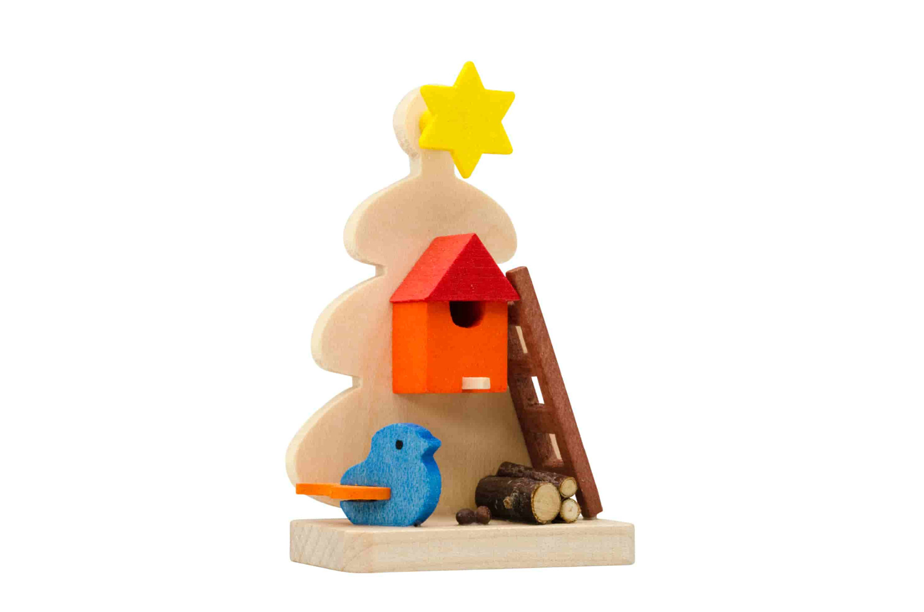 Christbaum mit Vogelhaus als Baumschmuck