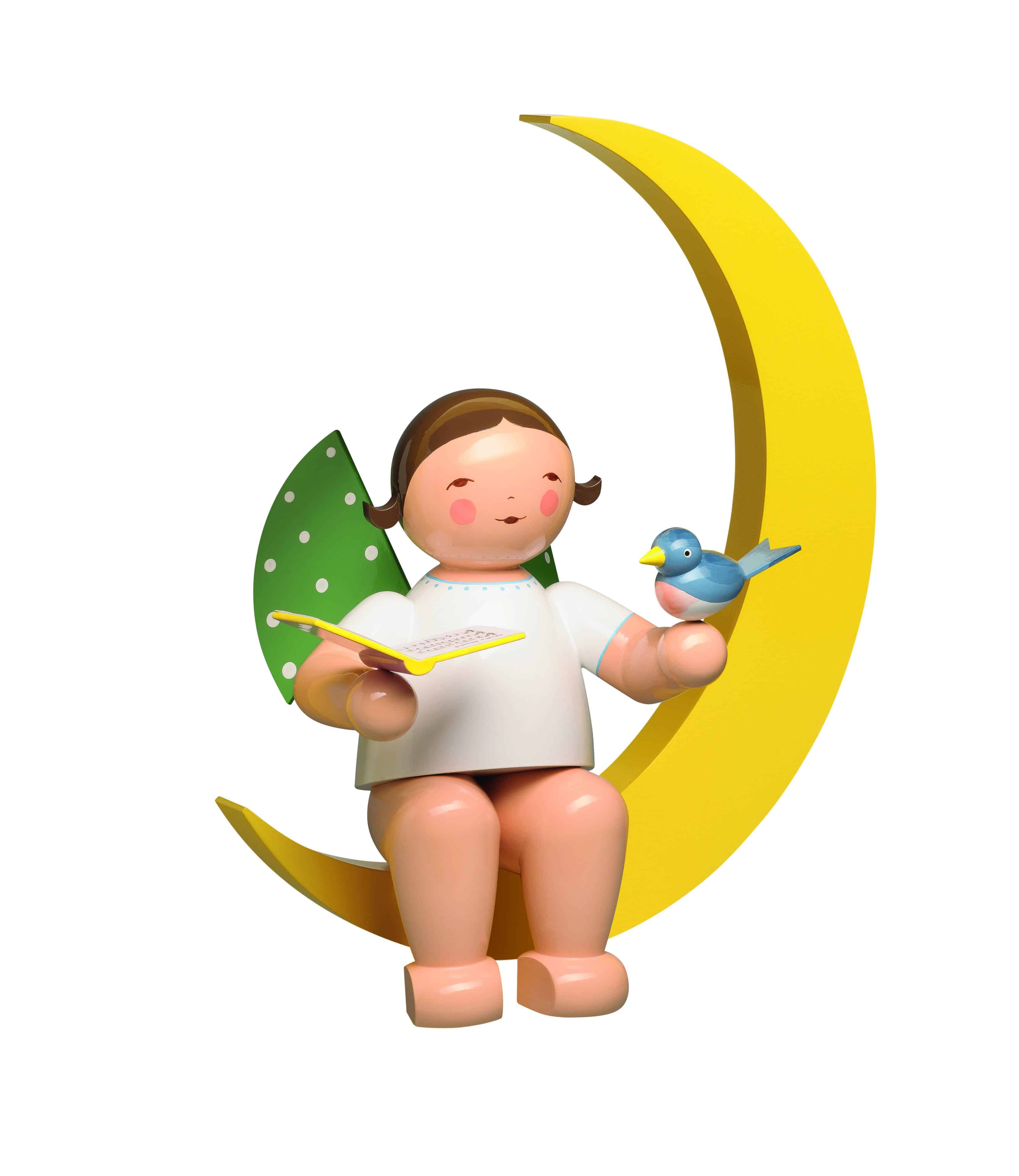 Engel mit Liederbuch und Vogel, im Mond, groß