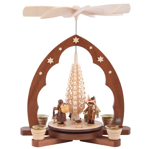 Bogenpyramide "Erzgebirgsfiguren" Spitzbogen Spanbaum, 1-stöckig, natur