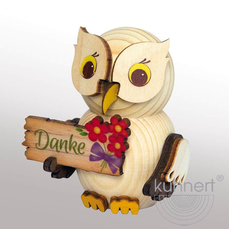 Mini Eule mit "Danke"-Schild