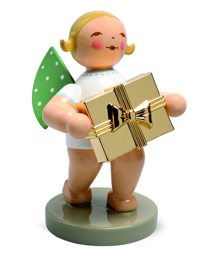 Goldedition Nr. 7, Gratulant, Engel mit Geschenk, vergoldet