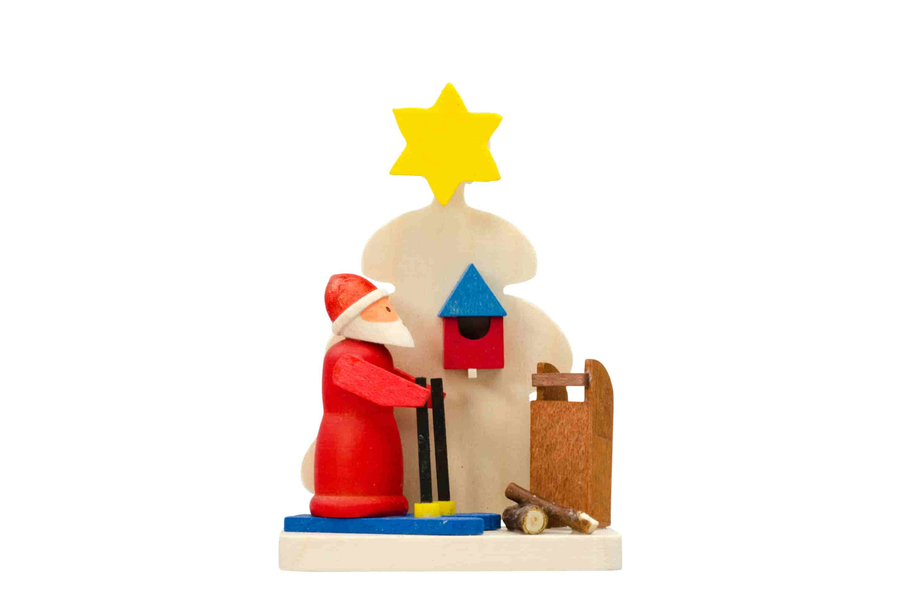 Baum-Weihnachtsmann mit Schneeschuhen als Baumschmuck