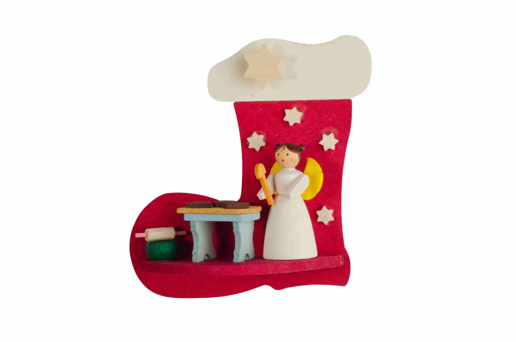 Stiefel-Engel mit Bäckerei als Baumschmuck