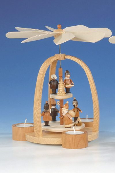 Teelichtpyramide Weihnachtsmann und Striezelkinder natur