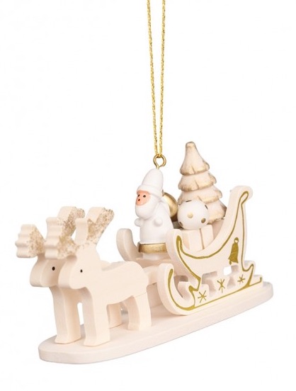 Baumbehang Schlitten weiß mit Weihnachtsmann