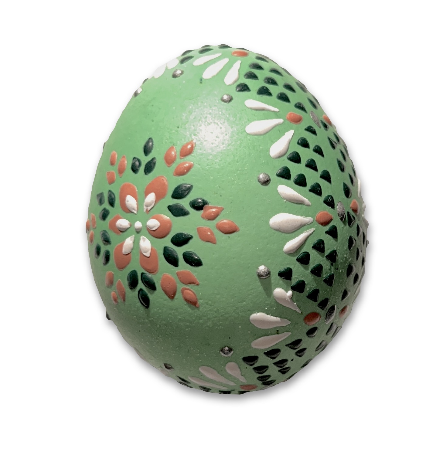 Osterei - Bossiertechnik smaragdgrün - weiß, grün, blutorange 2