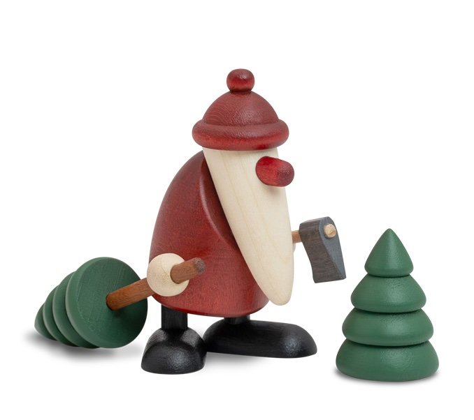 Weihnachtsmann mit Axt und Bäumen