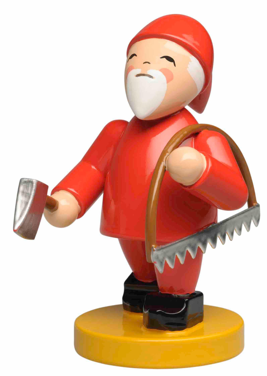 Heinzelmännchen mit Bügelsäge und Beil