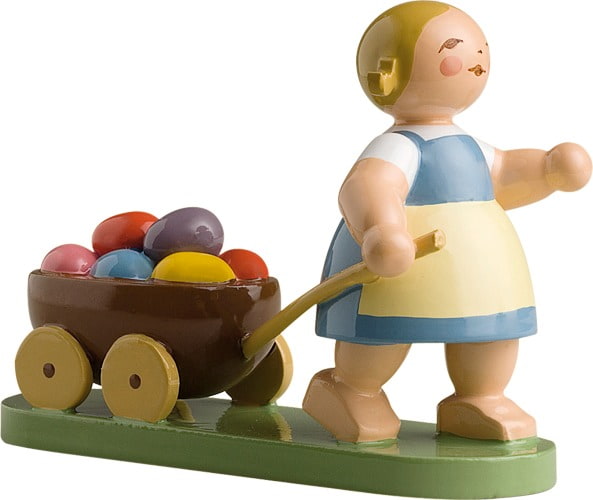 Osterkind Ostermädchen mit Wagen