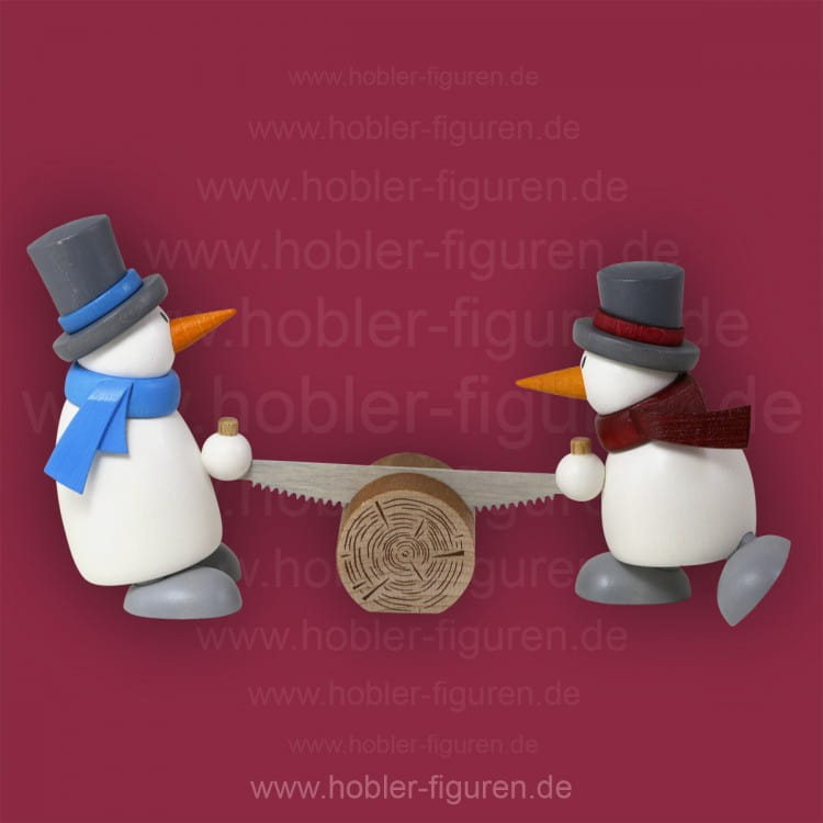 Schneemann Fritz und Otto mit Schrotsäge