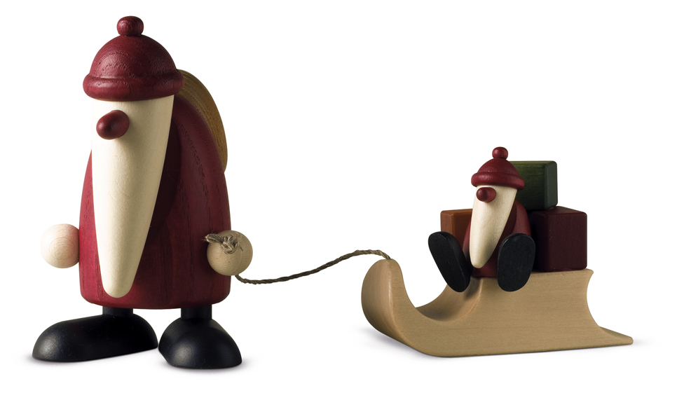 Weihnachtsmann mit Schlitten und Kind