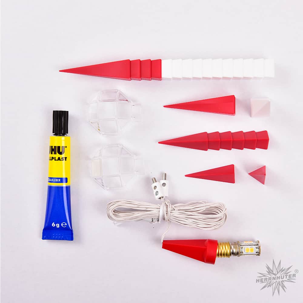 Original Herrnhuter Bastlerstern für innen ø ca. 13 cm weiß/rot (A1b)