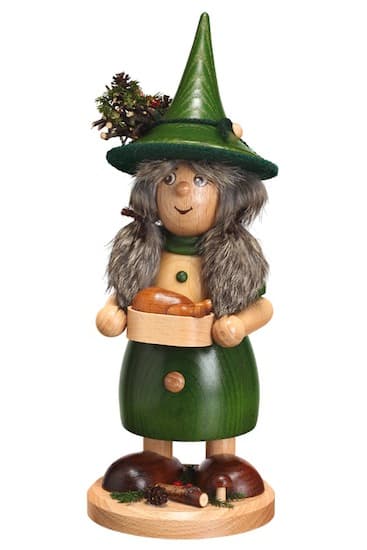 Räucherfigur Wichtelfrau mit Pfanne grün