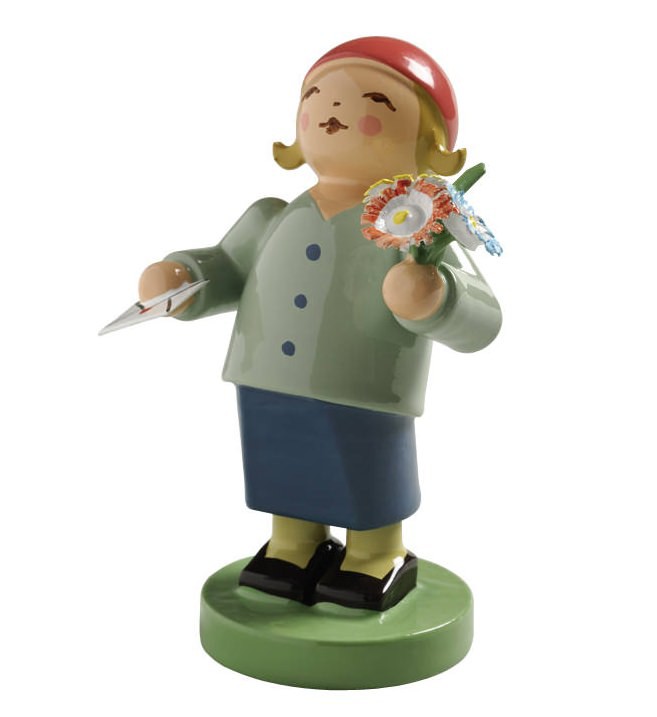 Gratulant mit Brief und Blume