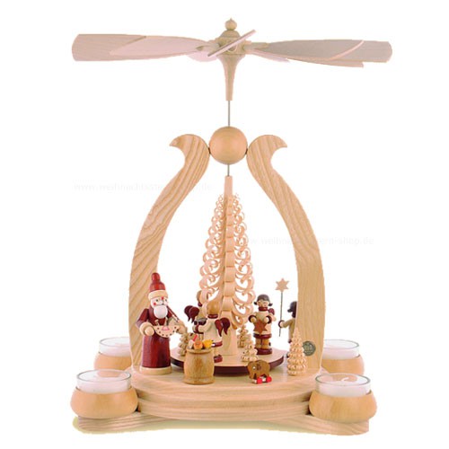 Bogenpyramide "Bescherung" 1-stöckig, natur mit Teelichte