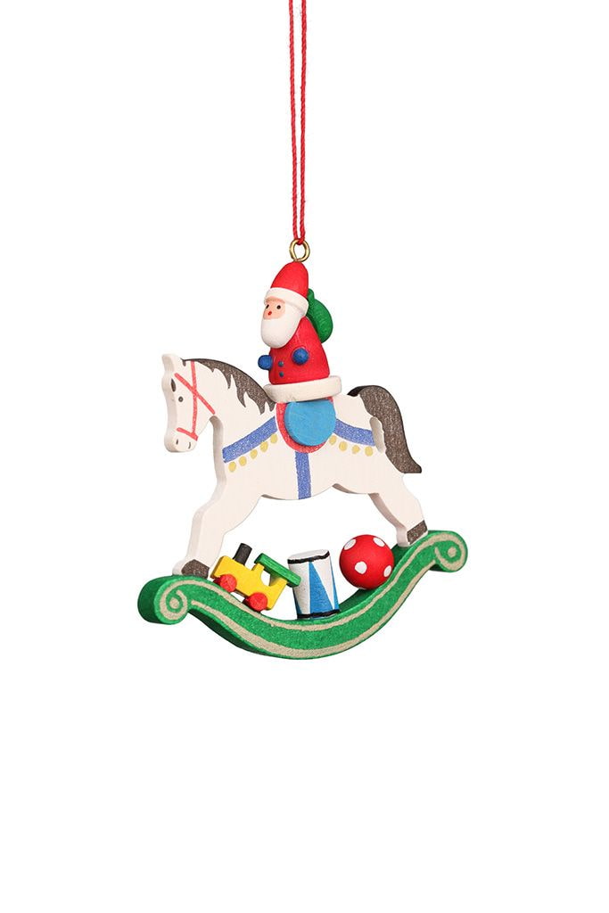 Baumbehang Weihnachtsmann auf Schaukelpferd