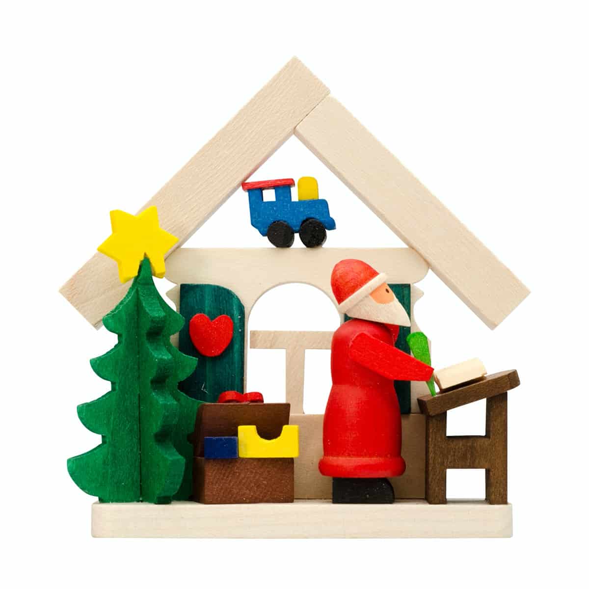 Haus Weihnachtsmann als Baumschmuck mit Wunschzettel