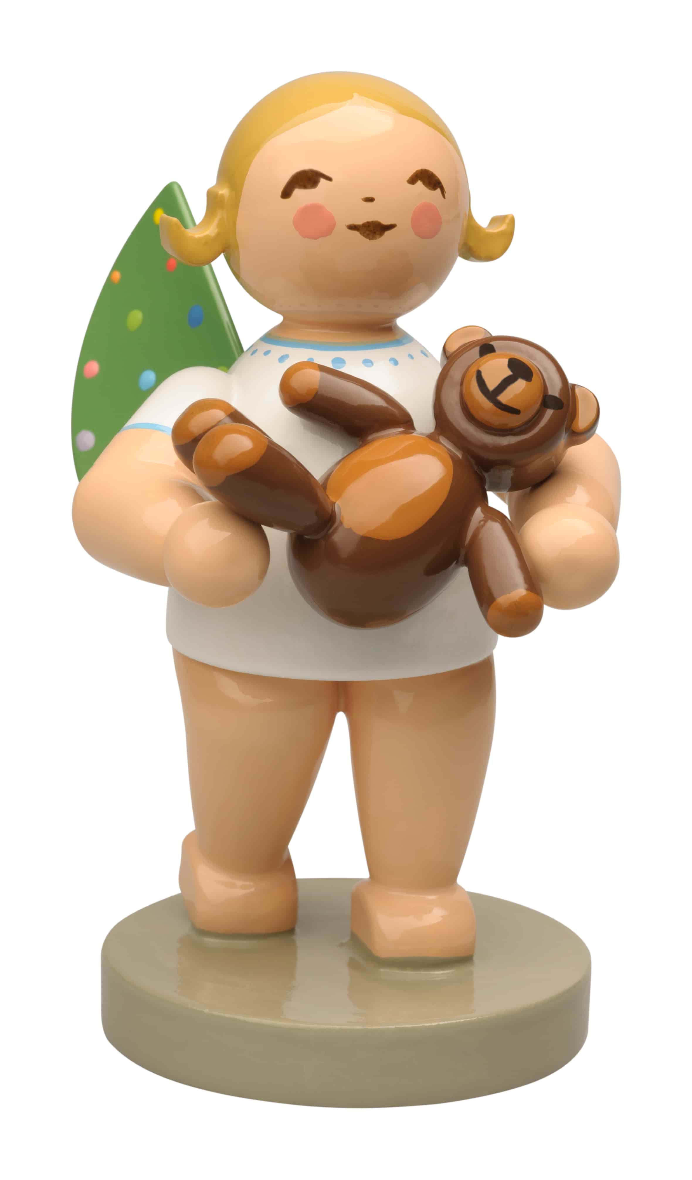 Engel mit farbigen Flügelpunkten und Teddy - blondes Haar