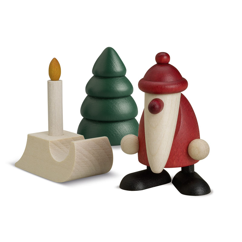 Weihnachtsmann mit Schlitten und Baum