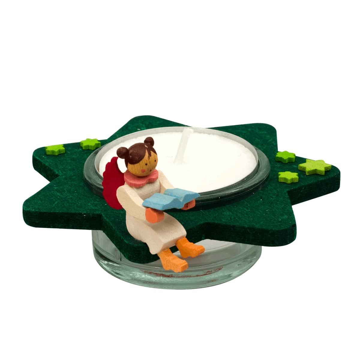 Teelichtstern mit Engel grün