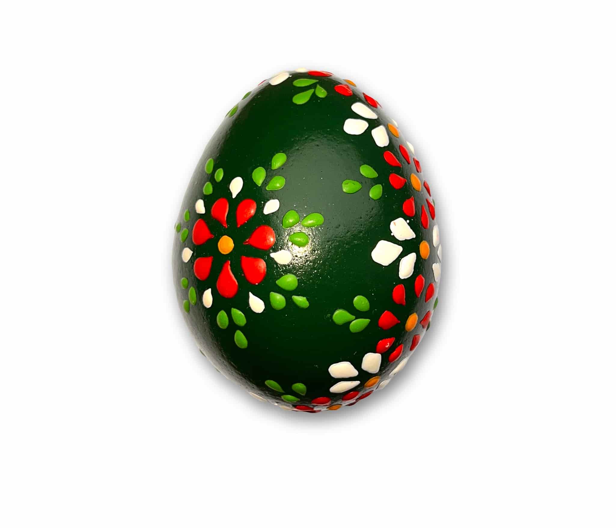 Osterei - Bossiertechnik dunkelgrün - weiß, grün, rot, orange