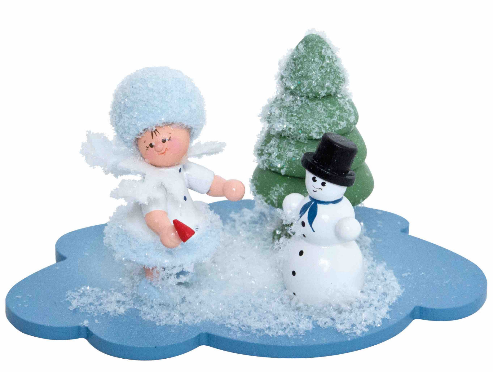 Schneeflöckchen auf Wolke mit Schneemann