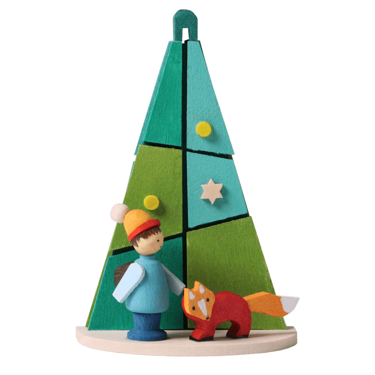 Baum mit Winterkind und Fuchs als Baumschmuck