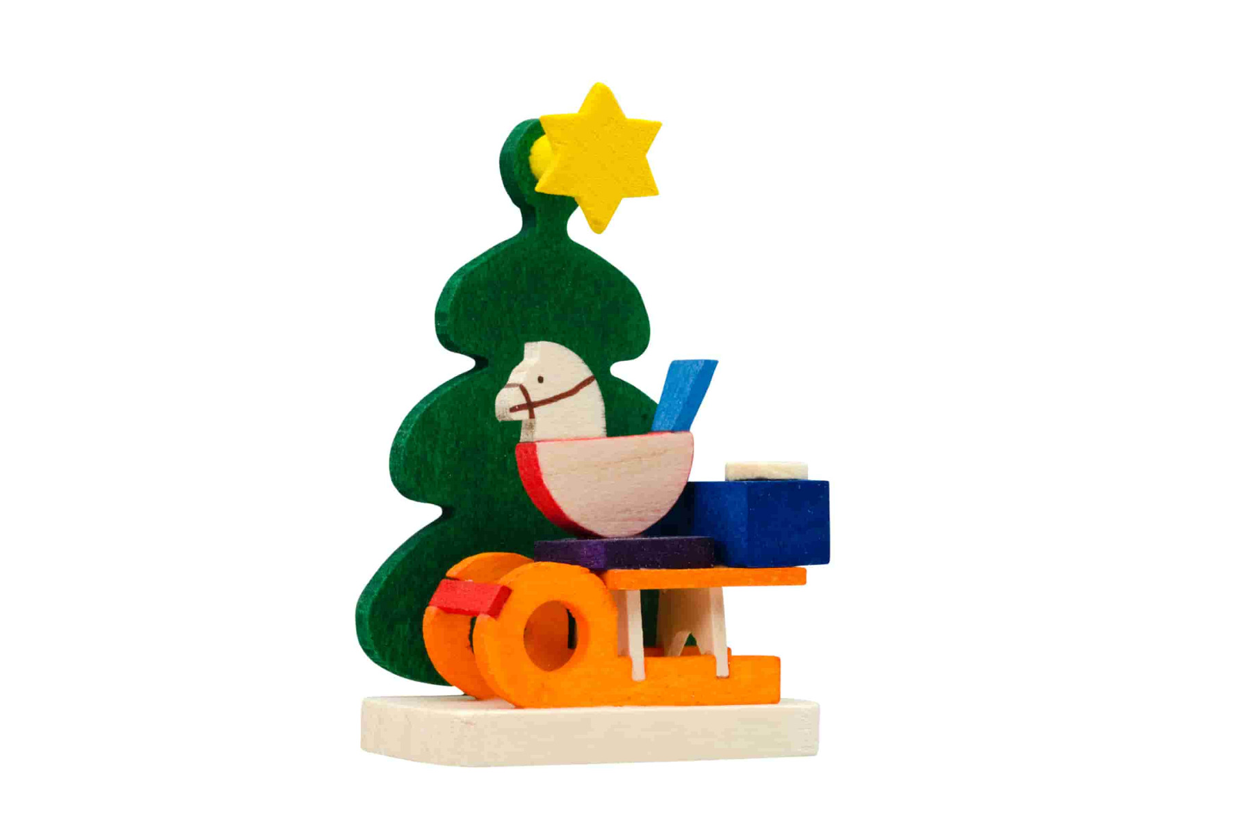 Christbaum mit Gabenschlitten als Baumschmuck