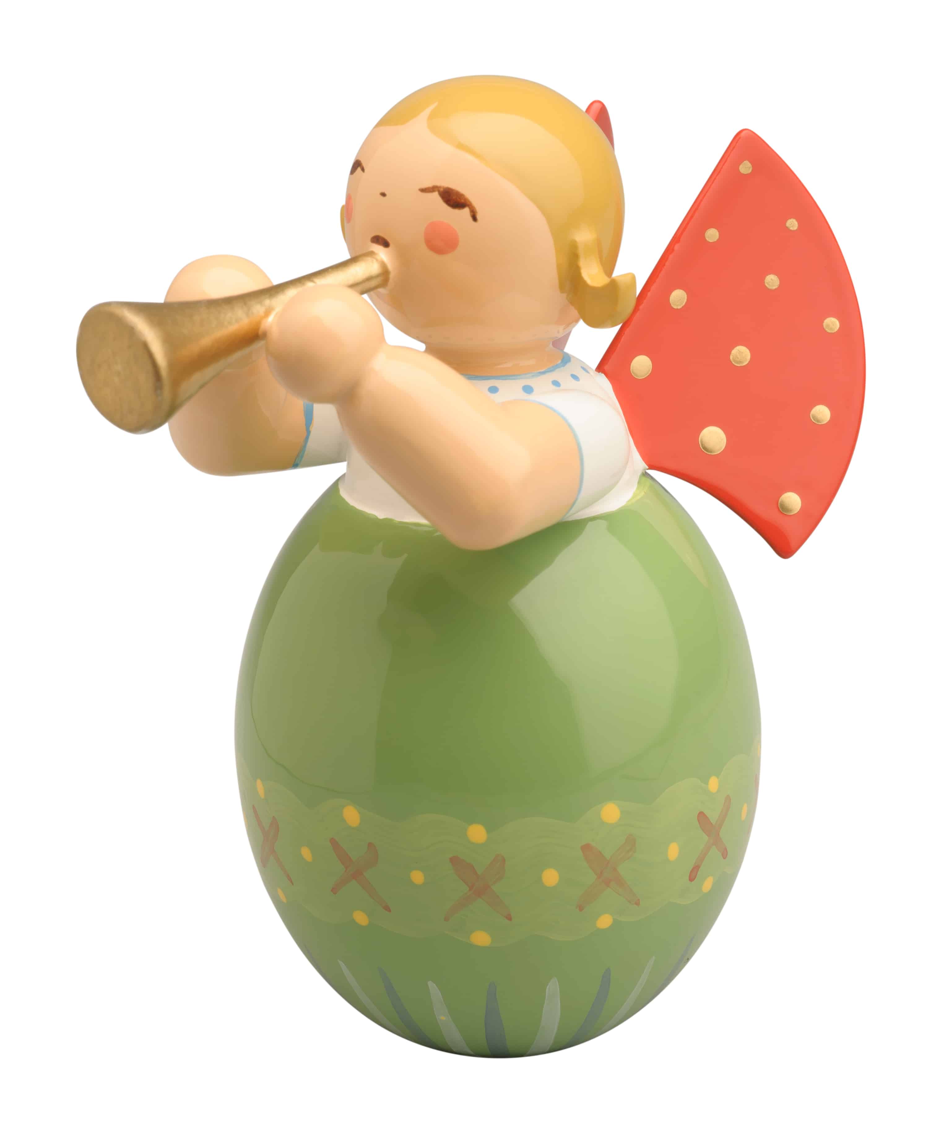 Engel mit Flöte in grünem Ei - blondes Haar