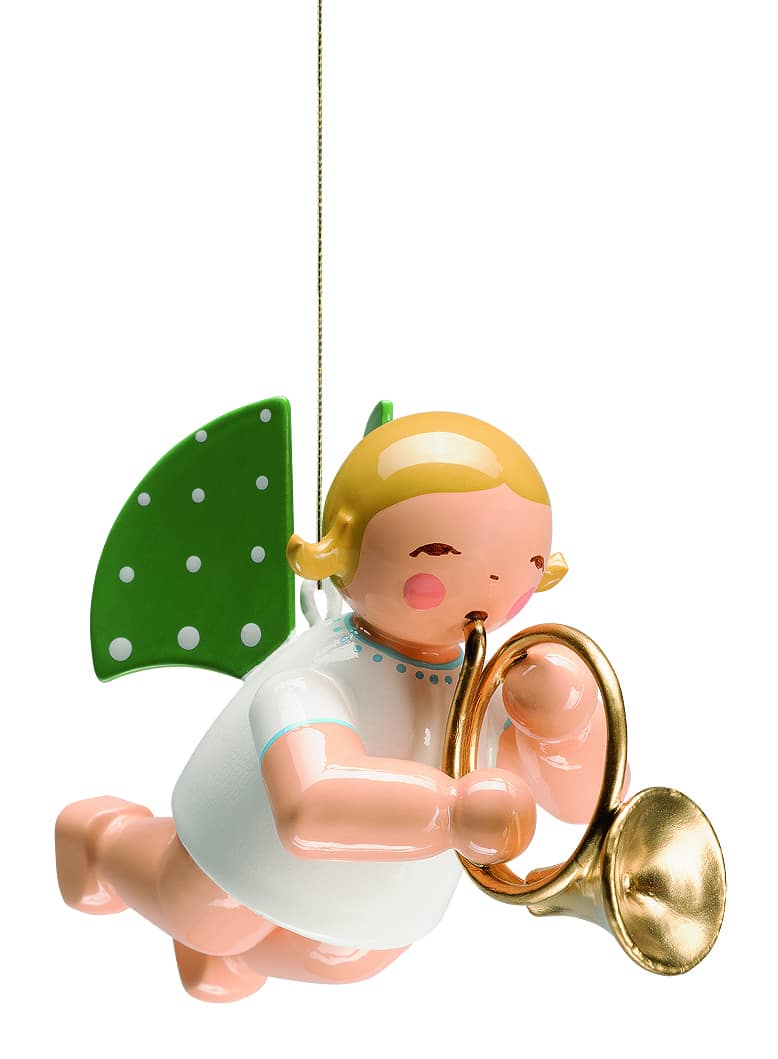 Engel mit Waldhorn, schwebend - braunes Haar