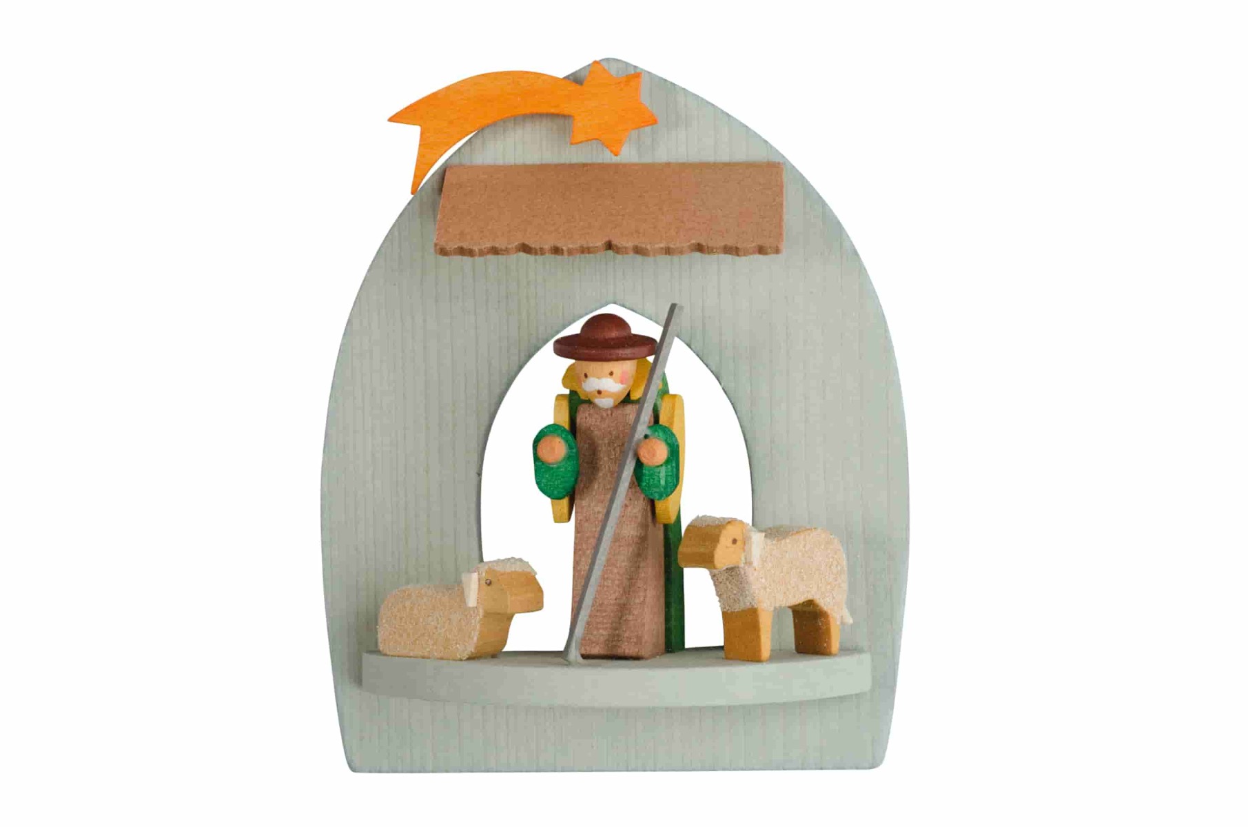 Krippe Christgeburt mit Schäfer als Baumschmuck