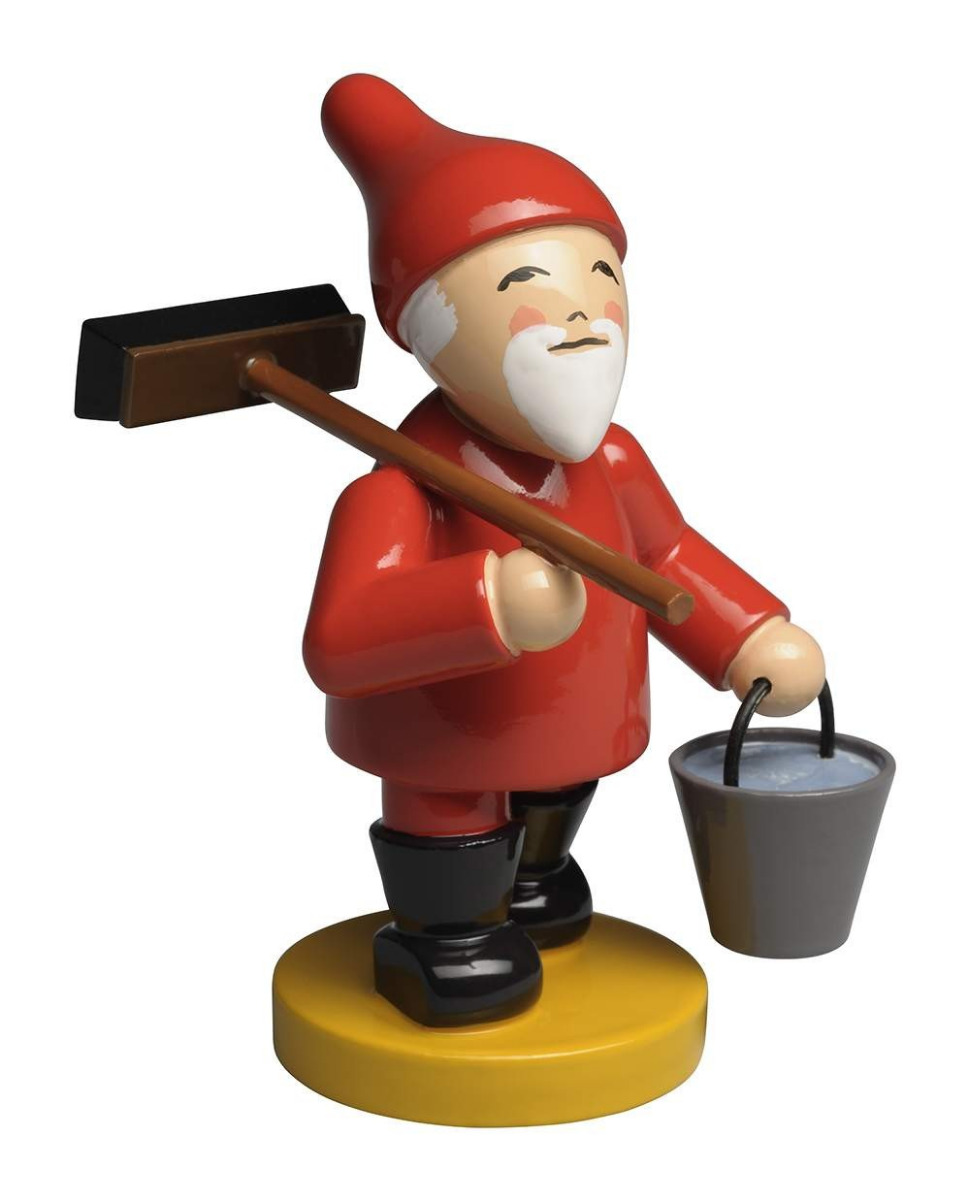 Heinzelmännchen mit Besen und Eimer