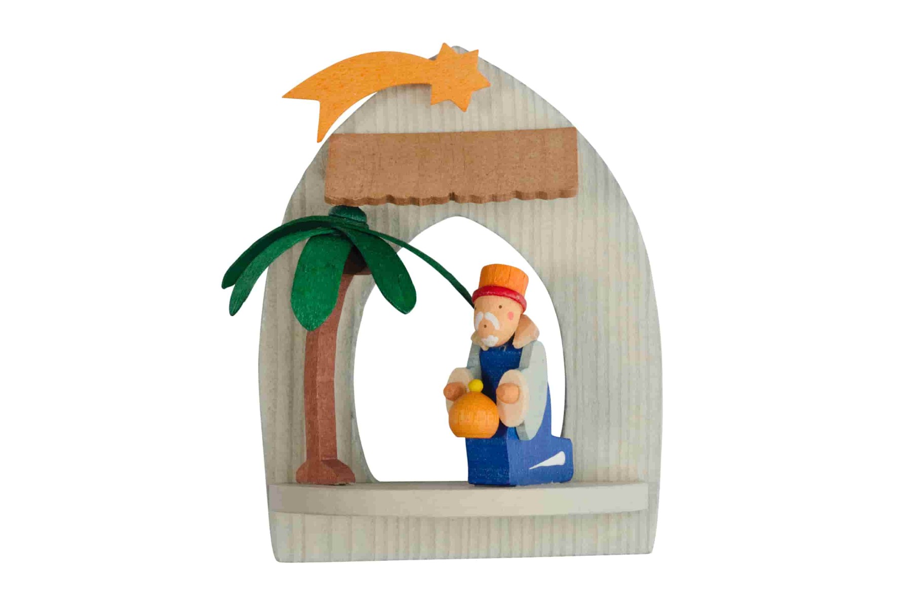 Krippe Christgeburt mit Melchior als Baumschmuck