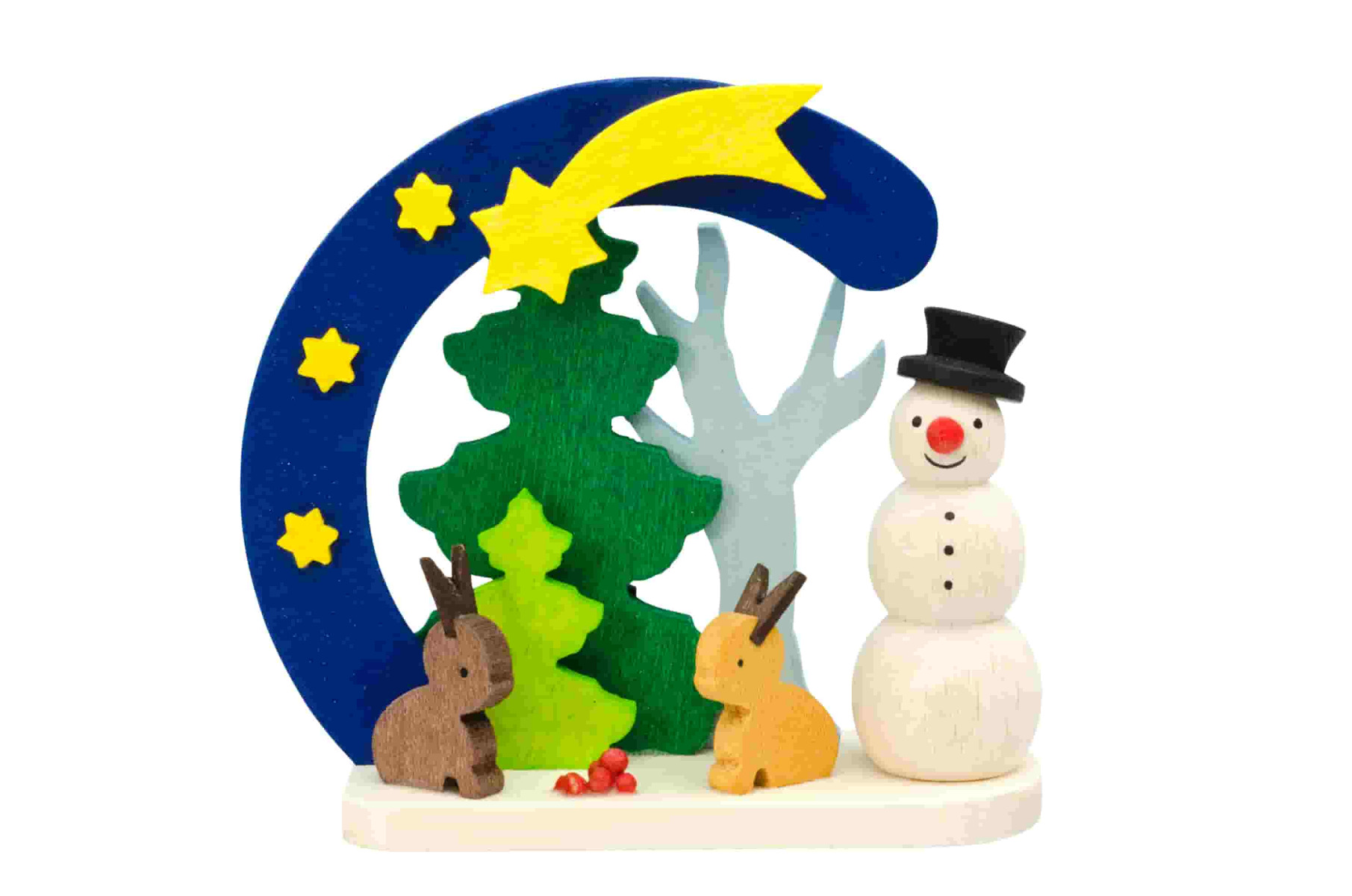 Bogen-Schneemann mit Hasen als Baumschmuck