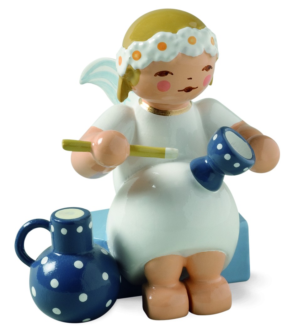 Margeritenengel sitzend mit Becher und Krug