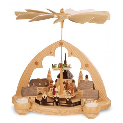 Pyramide "Seiffener Dorf", Spitzbogen, 1-stöckig, natur